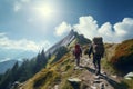 Hikers ascending a steep mountain trail