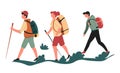 Hikers or backpackers walking men and woman sport or outdoor activity