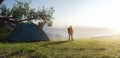 Hikers camp in the mountains Royalty Free Stock Photo