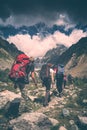 Hikers climb to the mountain. Instagram stylisation Royalty Free Stock Photo