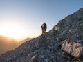 Hikers climbing the famous Watzmann rocky mountain in Germany