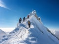 Hikers climbing up snow mountain