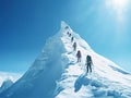 Hikers climbing up a steep snow mountain