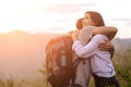 Hikers Couple Hugging During in the Nature Royalty Free Stock Photo