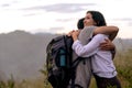 Hikers Couple Hugging During in the Nature Royalty Free Stock Photo