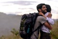 Hikers Couple Hugging During in the Nature Royalty Free Stock Photo