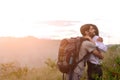 Hikers Couple Hugging During in the Nature Royalty Free Stock Photo