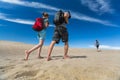 Hikers in the Death valley Royalty Free Stock Photo