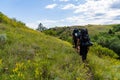 Hikers Enjoying the Badlands of North Dakota Royalty Free Stock Photo