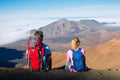 Hikers enjoying the view from the mountain top Royalty Free Stock Photo