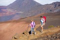 Hikers enjoying walk on amazing mountain trail