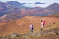 Hikers enjoying walk on amazing mountain trail