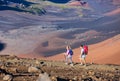 Hikers enjoying walk on amazing mountain trail