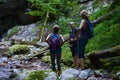 Hikers exploring a canyon Royalty Free Stock Photo