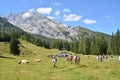 Hikers in front of Watzmann mountain Royalty Free Stock Photo