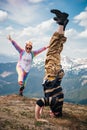 Hikers having fun in Carpathian mountains in Spring Royalty Free Stock Photo