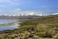 Hikers at Lake Chungara in Lauca National Park