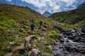 hikers with large backpacks hiking on mountain Kackarlar Royalty Free Stock Photo