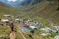 hikers with large backpacks hiking on mountain Kackarlar Royalty Free Stock Photo