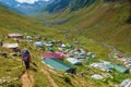 hikers with large backpacks hiking on mountain Kackarlar Royalty Free Stock Photo