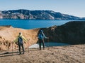 hikers looking at Geothermal crater lake near the Askja