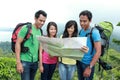 Hikers Looking The Map In Countryside Royalty Free Stock Photo