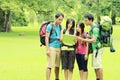 Hikers Looking The Map In Countryside Royalty Free Stock Photo