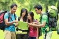 Hikers Looking The Map In Countryside Royalty Free Stock Photo