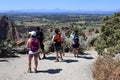 Hikers on Misery Ridge Trail in Smith Rock State Park, Oregon. Royalty Free Stock Photo