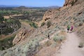 Hikers on Misery Ridge Trail in Smith Rock State Park, Oregon. Royalty Free Stock Photo