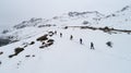 Hikers on mountain in winter