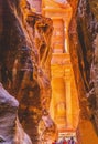 Hikers Outer Sig Yellow Treasury Morning Entrance Petra Jordan Royalty Free Stock Photo