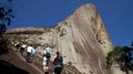 Hikers on the Pedra Azul rock mountain in Brazil.