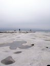 Hikers on smooth rock trail