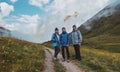 3 hikers standing on a mountain trail, Bzerpinskiy Karniz Royalty Free Stock Photo