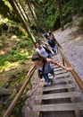 Hikers on steps, Adrapach Teplice, Rock Town Park, Czech Republic