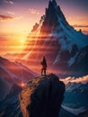 Hikers on a summit in a wintry mountain landscape Royalty Free Stock Photo