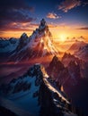 Hikers on a summit in a wintry mountain landscape Royalty Free Stock Photo