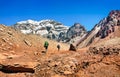 Hikers on their way to Aconcagua as seen in the background, Aconcagua National Park, Argentina, South America