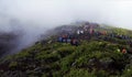 Hikers on their way to the peak of Fujisan, Mount Fuji, Japan