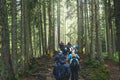 Hikers on the trail in the forest