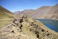 Hikers on trail in high Andes Royalty Free Stock Photo