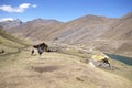 Hikers on trail in high Andes, Royalty Free Stock Photo