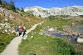 Hikers on a trail in Medicine Bow Mountains of Wyoming