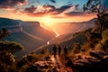 Hikers on a trail at sunset, Blyde River Canyon, near Graskop. Limpopo province, South Africa