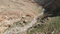 Hikers on the trail to the ancient faran monastery near ein prat in wadi qelt in the west bank