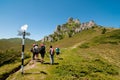Hikers traveling in the Ciucas Mountains, Romania Royalty Free Stock Photo