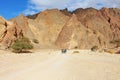 Hikers walk in the desert Royalty Free Stock Photo