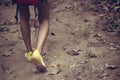 Hikes and backpacker close up woman shoes hiking Royalty Free Stock Photo