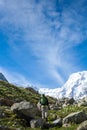 Hikier is climbing mountain in Caucasus Royalty Free Stock Photo